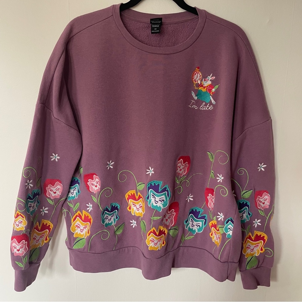 Disney Her Universe Purple Alice in Wonderland White Rabbit I'm Late Sweatshirt